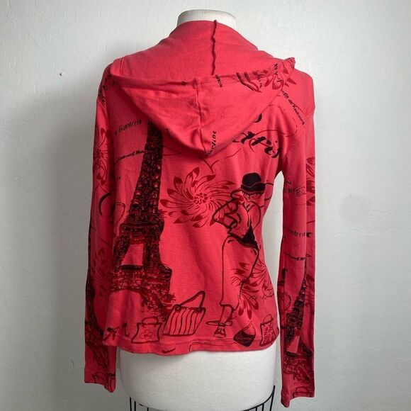Keren hart M coral colored hoodie long sleeve Paris themed - Picture 2 of 7